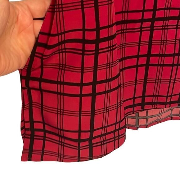 Susan Graver red plaid button up tunic with two on seam pockets size XL Petite - Picture 8 of 12